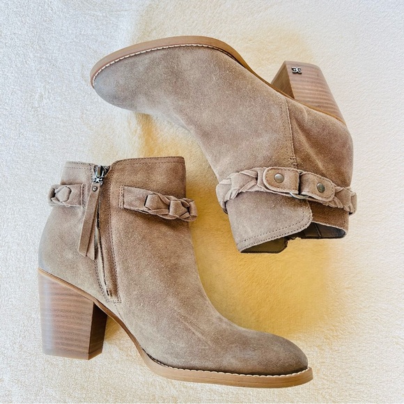 SAM EDELMAN BURNISHED SUEDE WESTERN ANKLE BOOTIES MUSHROOM TAUPE SIZE 9 NWT - Picture 6 of 13